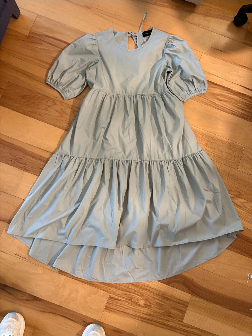 Light green Tiered Puff-Sleeve Casual Dress